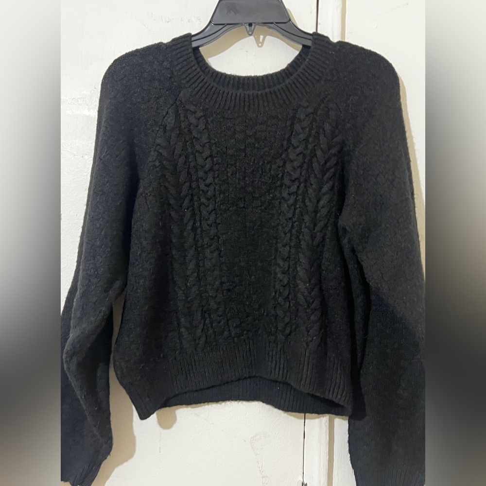 Pull&Bear Men's Black Cable-Knit Crew Neck Pullover Sweater XL Long Sleeve